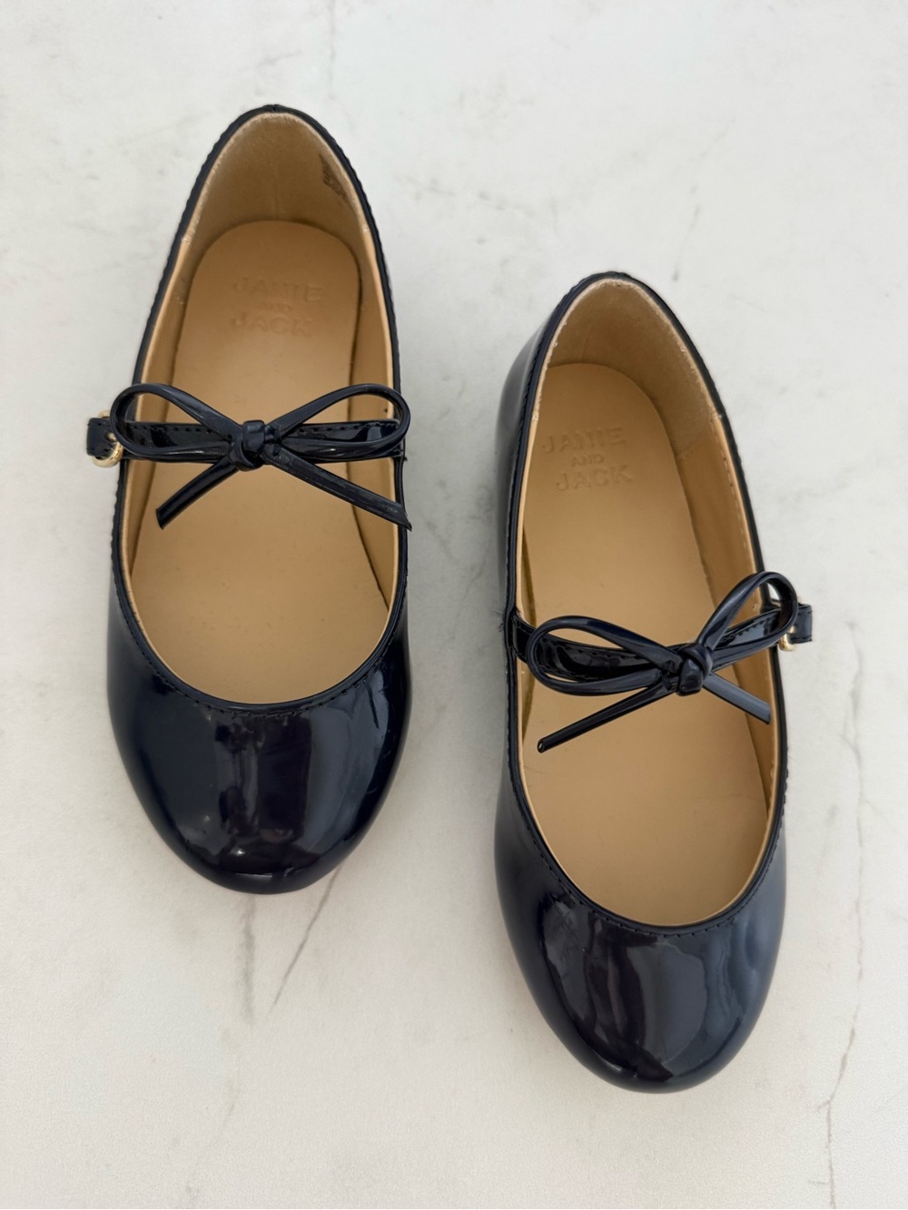 Janie and Jack Girls Navy and Tan Leather Ballet Flats size 11T